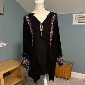 Johnny Was Black Tunic with Colorful Embroidery